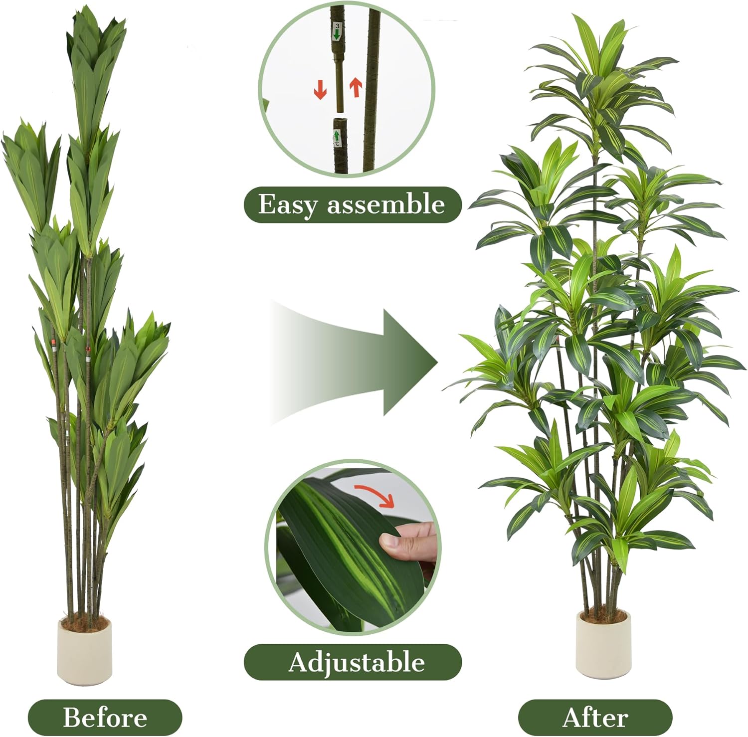 Artificial Dracaena Tree 8ft - Large Tall Faux Trees Indoor with 243 Lifelike Vivid Leaves and Realistic Trunk, 96" Fake Silk Potted Floor Plant for Home Office Living Room Decor Housewarming Gift - Image 7