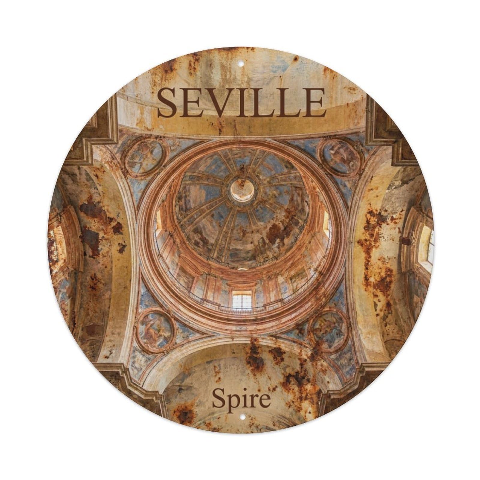 Vintage Travel Seville Spain Dome Vintage Metal Tin Sign Plaque Wall Decor for Cafe, Club Bar, Office, Garden Metal Poster 8x8Inch