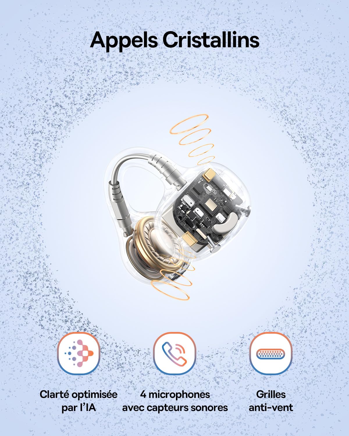 Baseus BC1 Casque Open Ear Clip d'oreille avec Son Impressionnant, Amplification des Basses adaptative, Bluetooth 6.0, réduction du Bruit Lors des appels, IP55, Batterie 38H, bourgeons légers - Blanc
