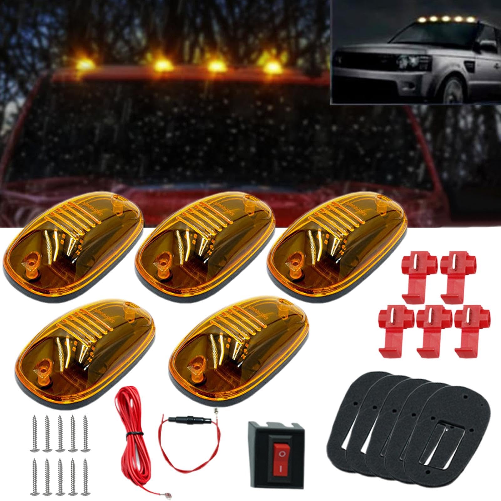 Feux de toit pour camions, feux de position de toit de cabine - Lumières LED aériennes pour cabine de camion - Feu de signalisation de cabine avec lentille et boîtier scellés pour camions, voitures to