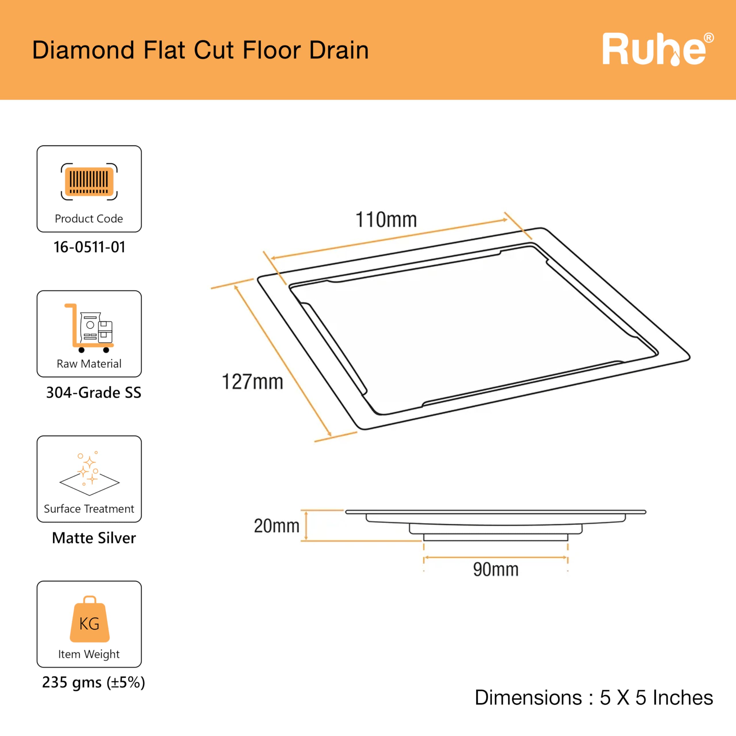 Ruhe Diamond Floor Drain - Roach Trap & Pest Control -2