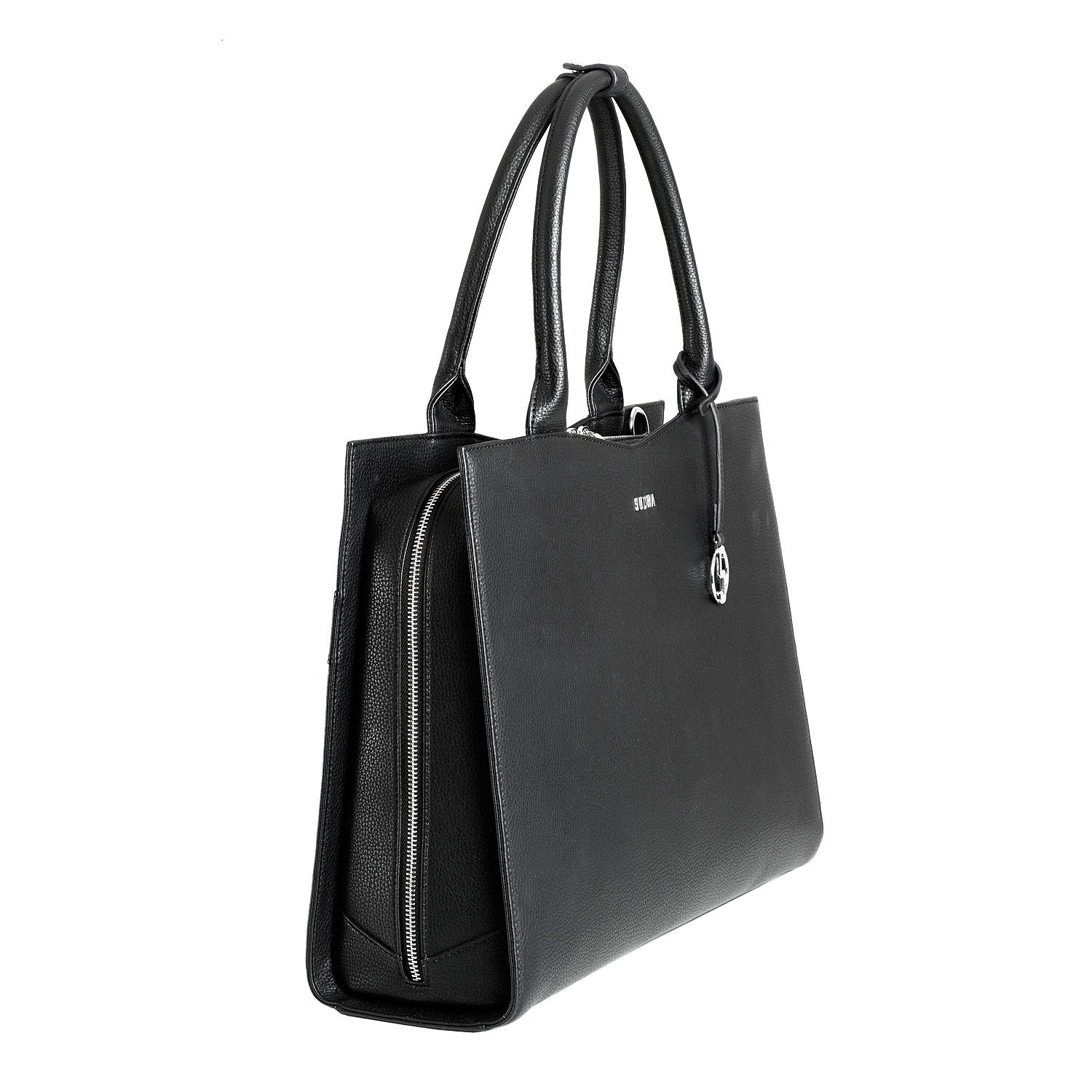 Socha Laptoptasche Damen/Businesstasche Frauen/Aktentasche mit Tragegurt - Elegant - Extra leichte Synthetik - Straight Line Black - 15.6 Zoll Schwarz