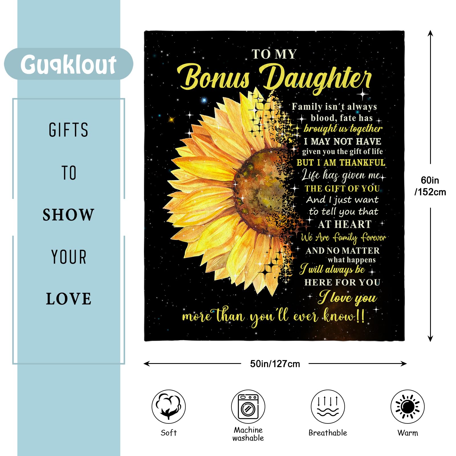 Bonus Daughter Gifts - Step Daughter Gifts from Stepmom/Stepdad - Stepdaughter Gift from Stepmom - Gift for Stepdaughter Throw Blanket 60x50 Inch