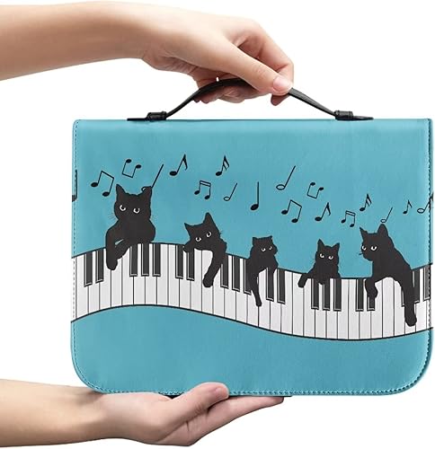 Miniatura 1 de Dremagia Music Cat Bible Cover, Cute Bible Covers for Women, Blue Bible Case, Zippered Bible Bag, Pu Leather Bible Protector Church Tote Bags with