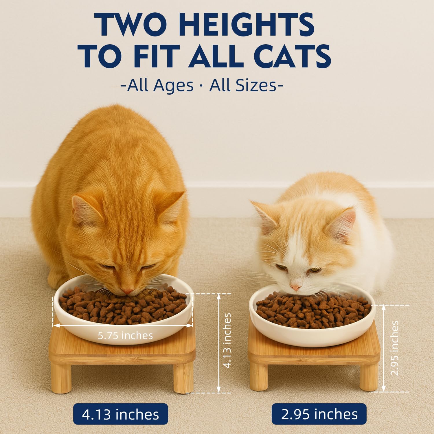 Elevated Cat Bowls for Indoor Cats – Raised Bamboo Cat Bowl Stand with 5.75 Inch Wide Ceramic Dishes, Pet Food Plate Table for Easy Feeding, Whisker Friendly(White,Set of 2) - image 3