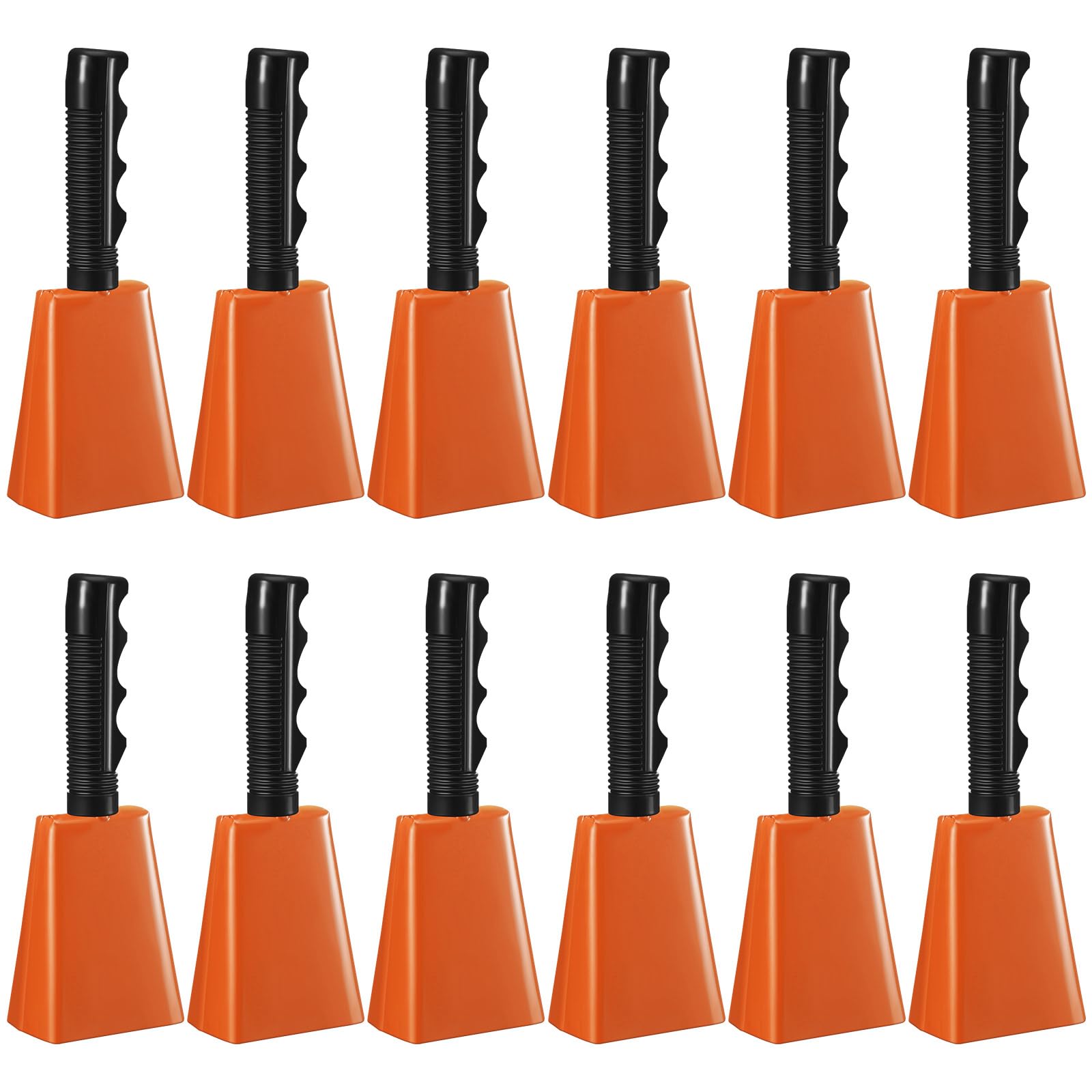 Fiada 12 Pcs Cow Bell 8 Inch Noise Makers for Sporting Events Loud Hand Bell Musical Cheering Cowbell with Handle for Football Classroom Graduation School Events (Orange)
