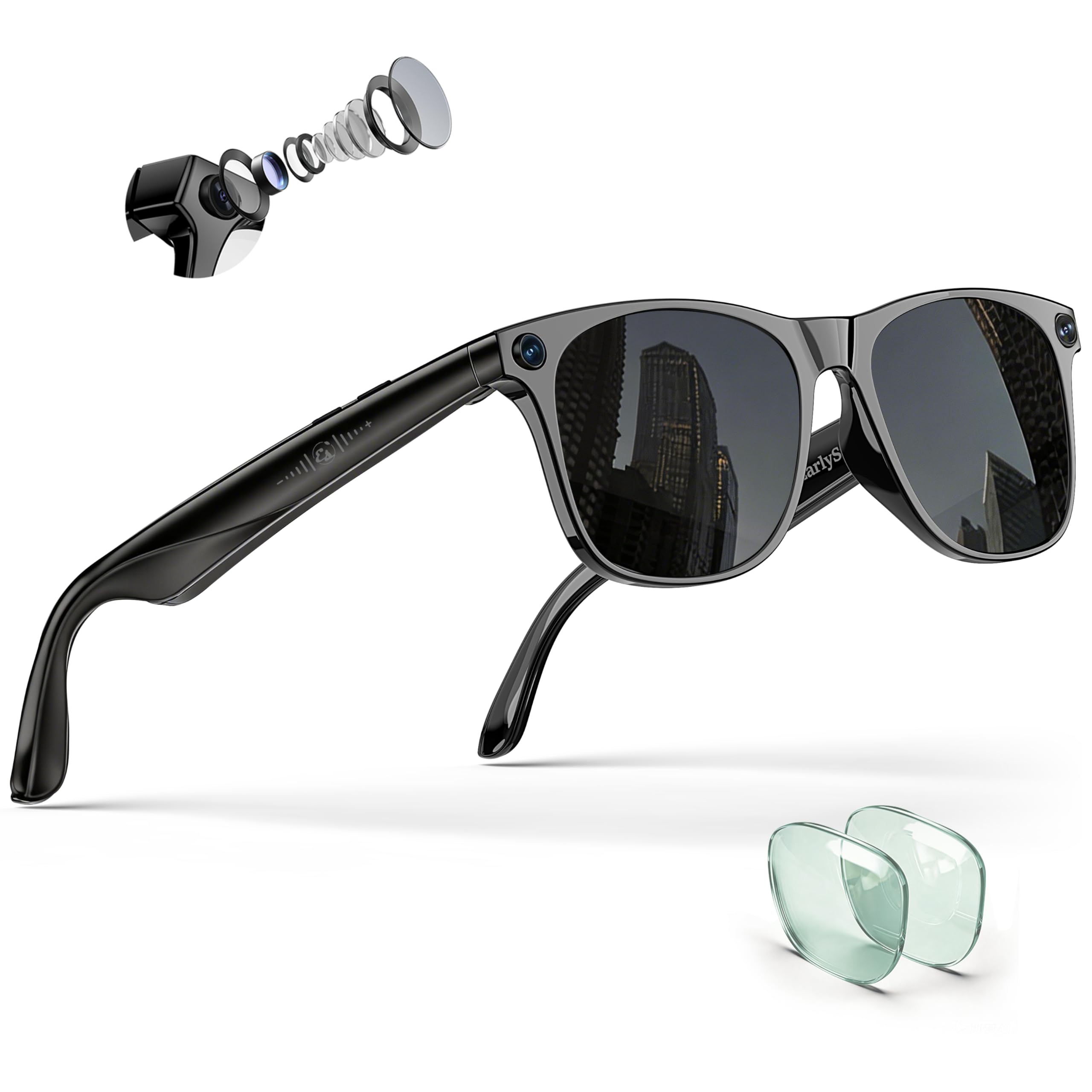 EarlySincere Smart Camera Sunglasses 4K EIS Video, Polarized Sun Lenses + Bonus Photochromic Lenses, 2-in-1 Smart Eyewear for Driving, Hiking & Cycling with AI Assistant