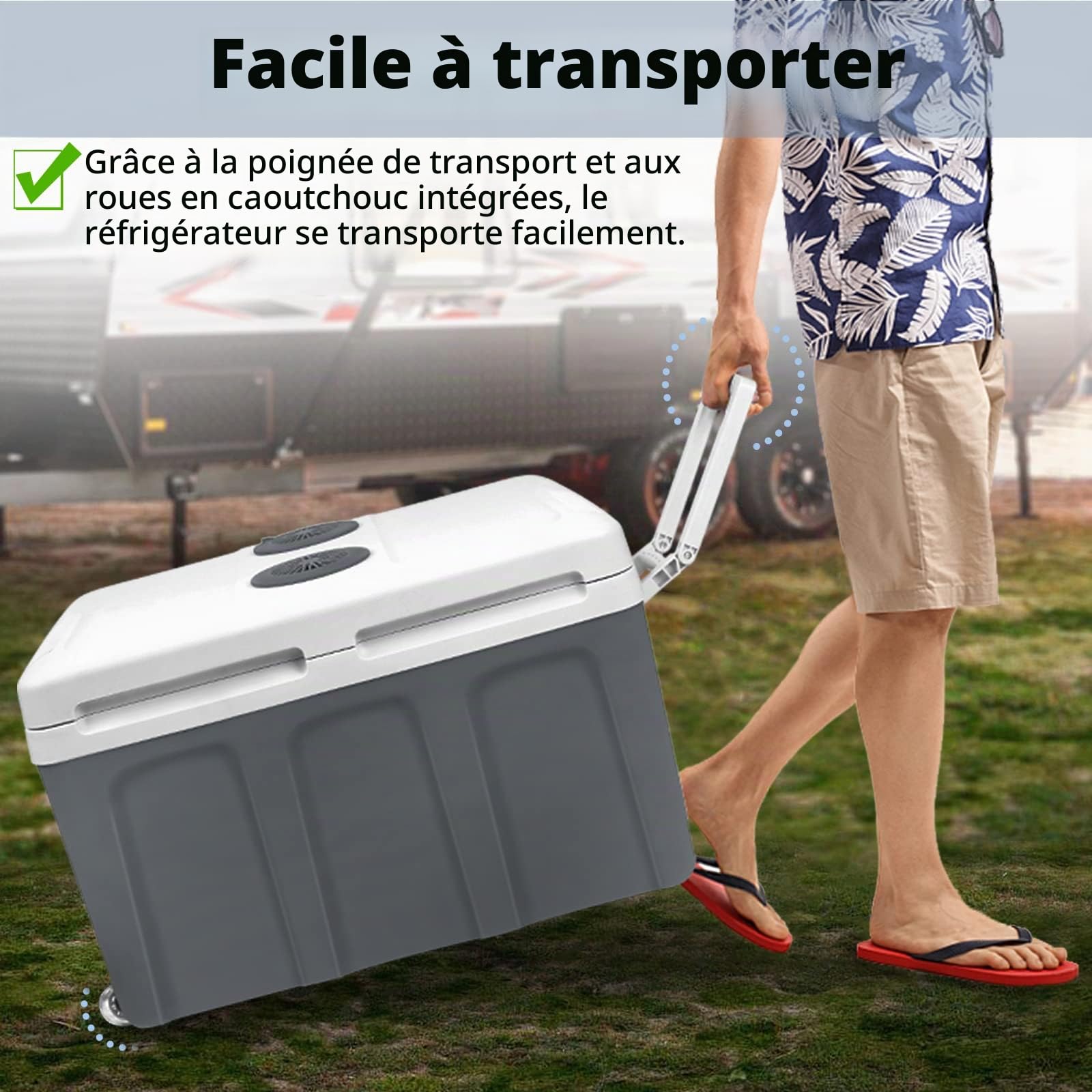 UISEBRT Glacière à roulettes 48 litres, mini réfrigérateur portable, 12 V, 220 V, glacière thermoélectrique avec fonction de refroidissement et de maintien au chaud, glacière électrique avec mode éco