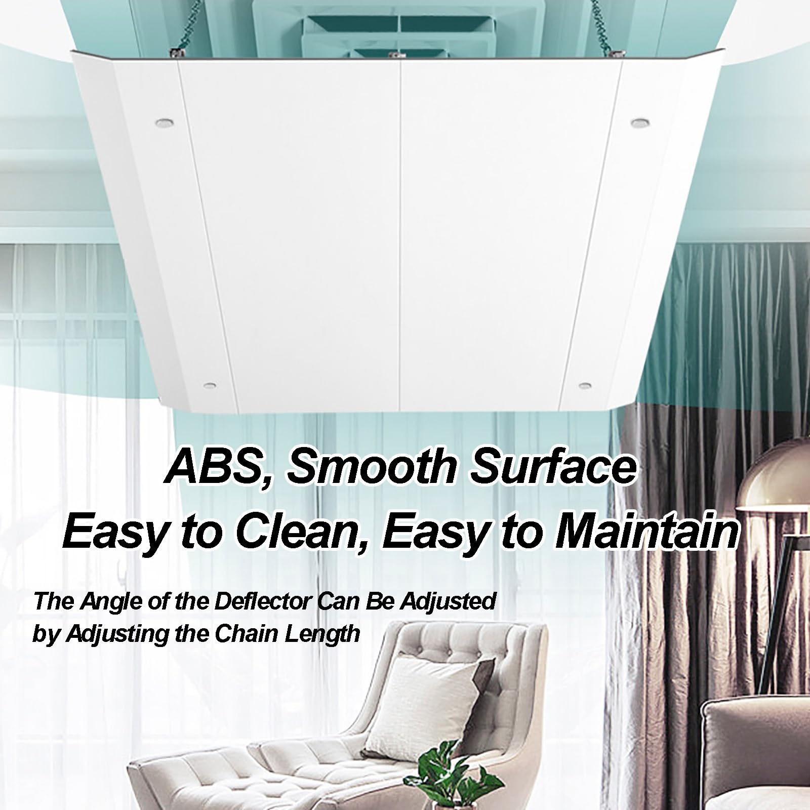 Deflettore Condizionatore Quadrato per Climatizzatori Centralizzati, Deflettore Aria Condizionata per Bocchette a Soffitto, Design con Ganci a Catena(45x45cm/18x18in)