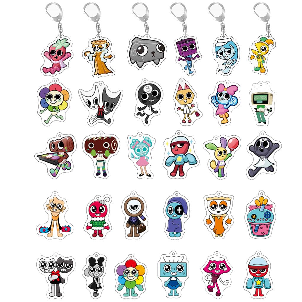 JUSONGKWCP 30 Dandys Action Figures Keychain Game Figure Keyring Pendant Acrylic Chain Decor Set for Fans