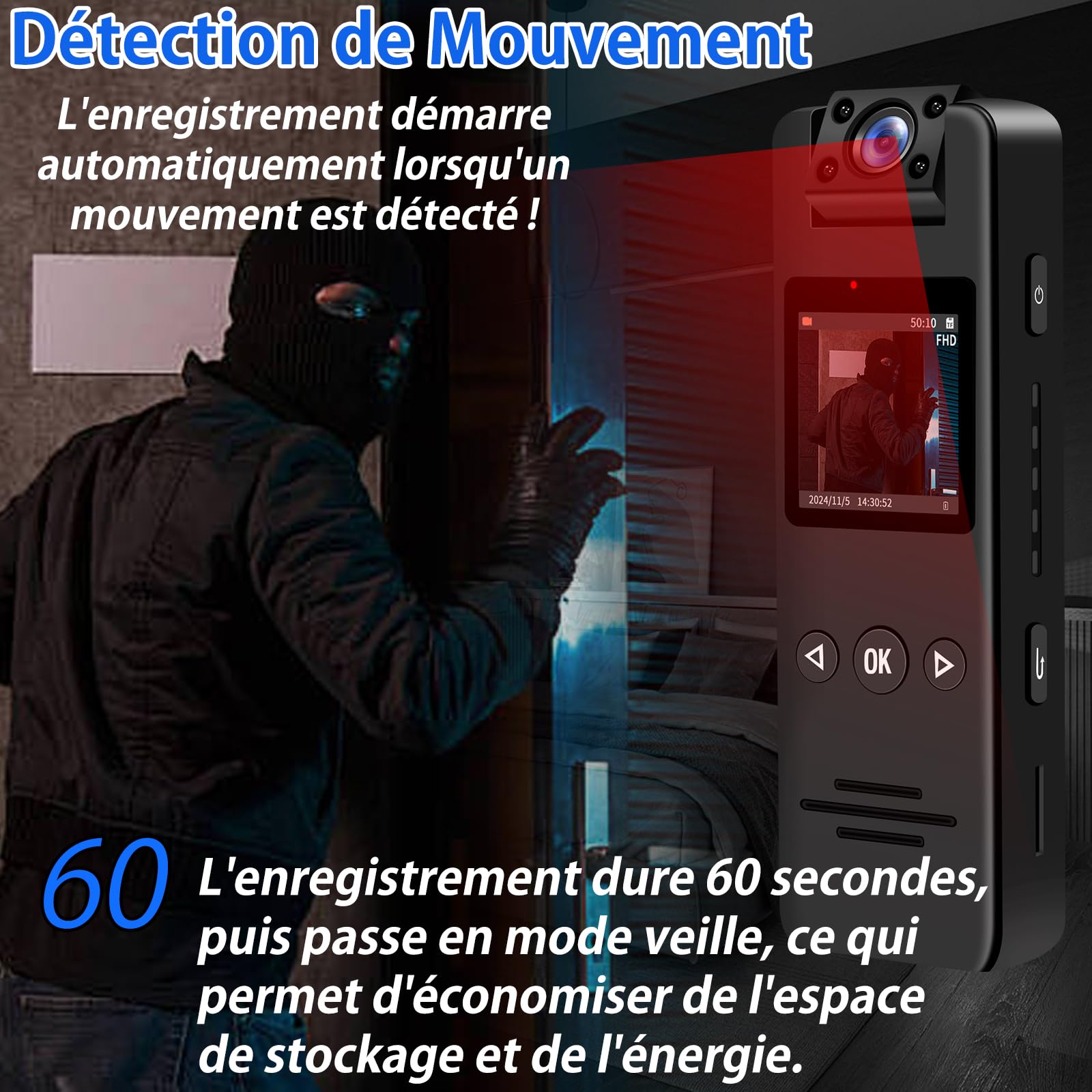 TANGMI Camera Pieton 1080P HD Rotatif 180°