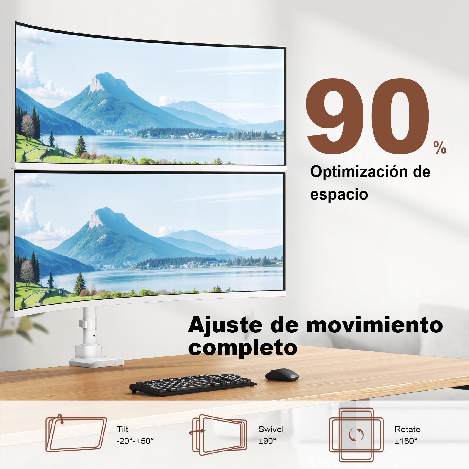 Supporto per Monitor PUTORSEN per 2 Schermi da 17 a 49 Pollici - Fino a 20 kg per braccio, supporto extra-lungo regolabile in altezza e orientabile per un'ergonomia ottimale, VESA 75/100 mm.