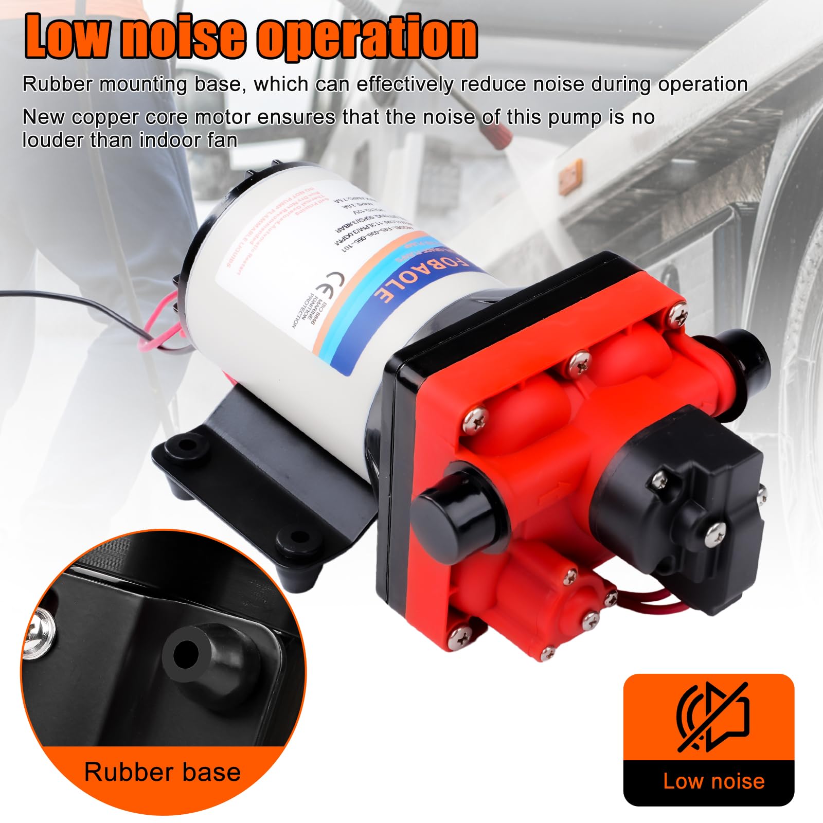 Pompa membranowa, DC 12 V, wysokociśnieniowa pompa wodna, 55 psi, 5,5 GPM, 4-komorowa membranowa, przemysłowa pompa ciśnieniowa do łodzi morskich RV (1 filtr + 2 złącza)