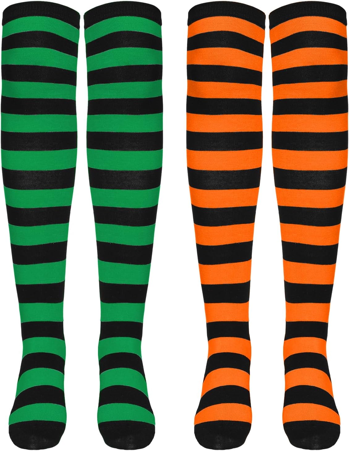 Knee High Striped Socks - Halloween Costumes Witch Stocking for Women Kids - 2 Pairs Striped