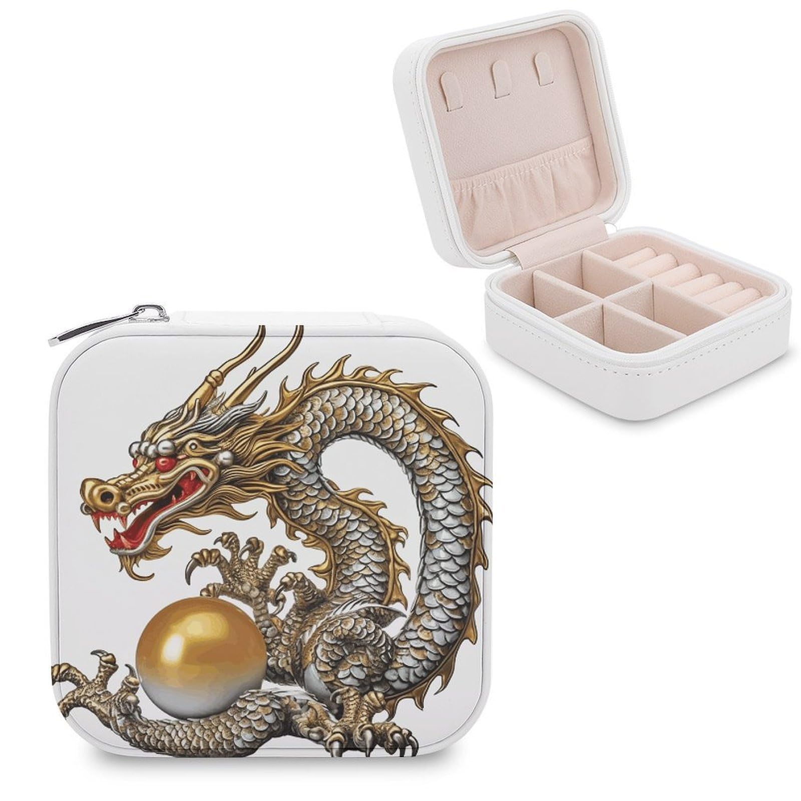 VstaDank Chinese Dragon with Pearl Jewelry Box for Women Custom Travel Jewelry Case Personalized Travel Jewelry Boxes Small Portable Jewelry Organizer Box for Rings Necklaces Bracelets Earring