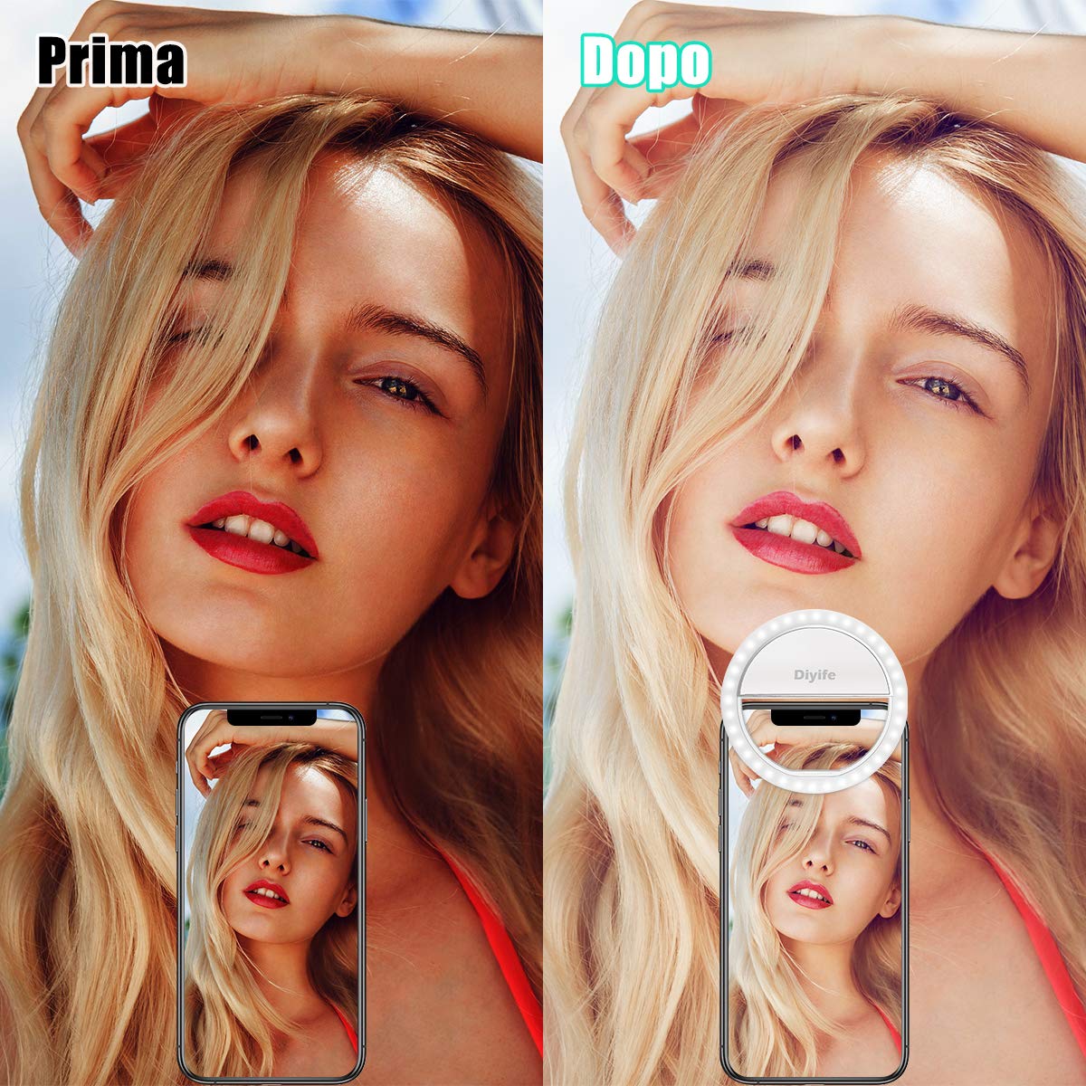 Selfie Ring Light Ricaricabile 36 LED 3 Livelli di Luminosità con Clip per Telefono