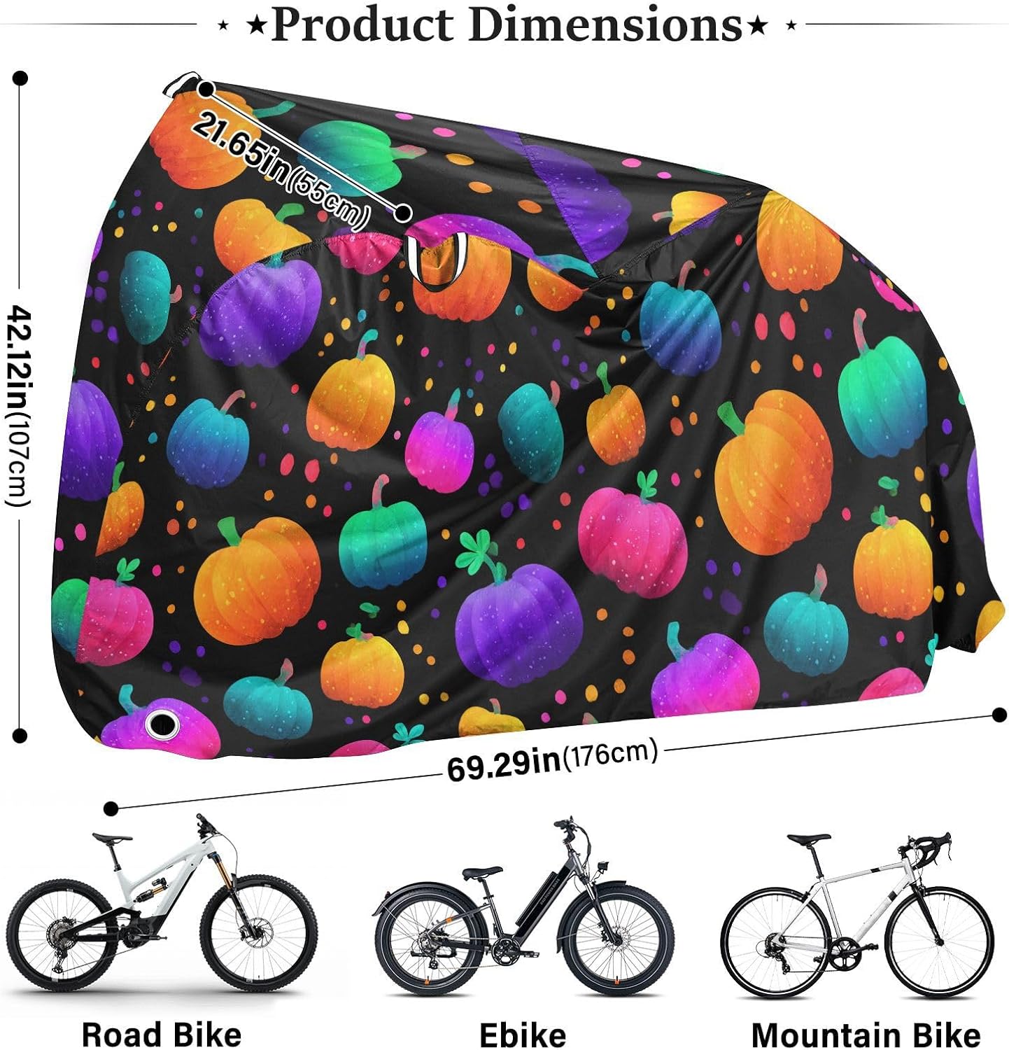 ALAZA Colorful Pumpkins Polka Dots Pattern Bike Cover Waterproof Outdoor Ebike Bicycle Covers Tarp Protection for 1/2 Bikes, Sun UV Dust Wind Proof