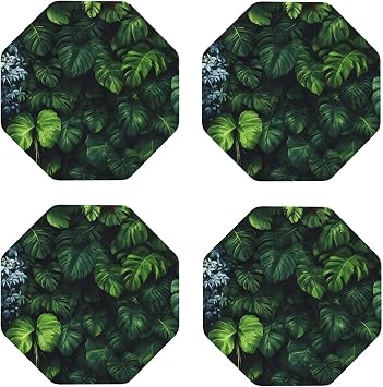 Lush Foliage Green Plant for Leather Coasters Set of 4 Drinks Coasters 4 Inch PU Leather Coaster for Home Decor House Warming Gifts New Home