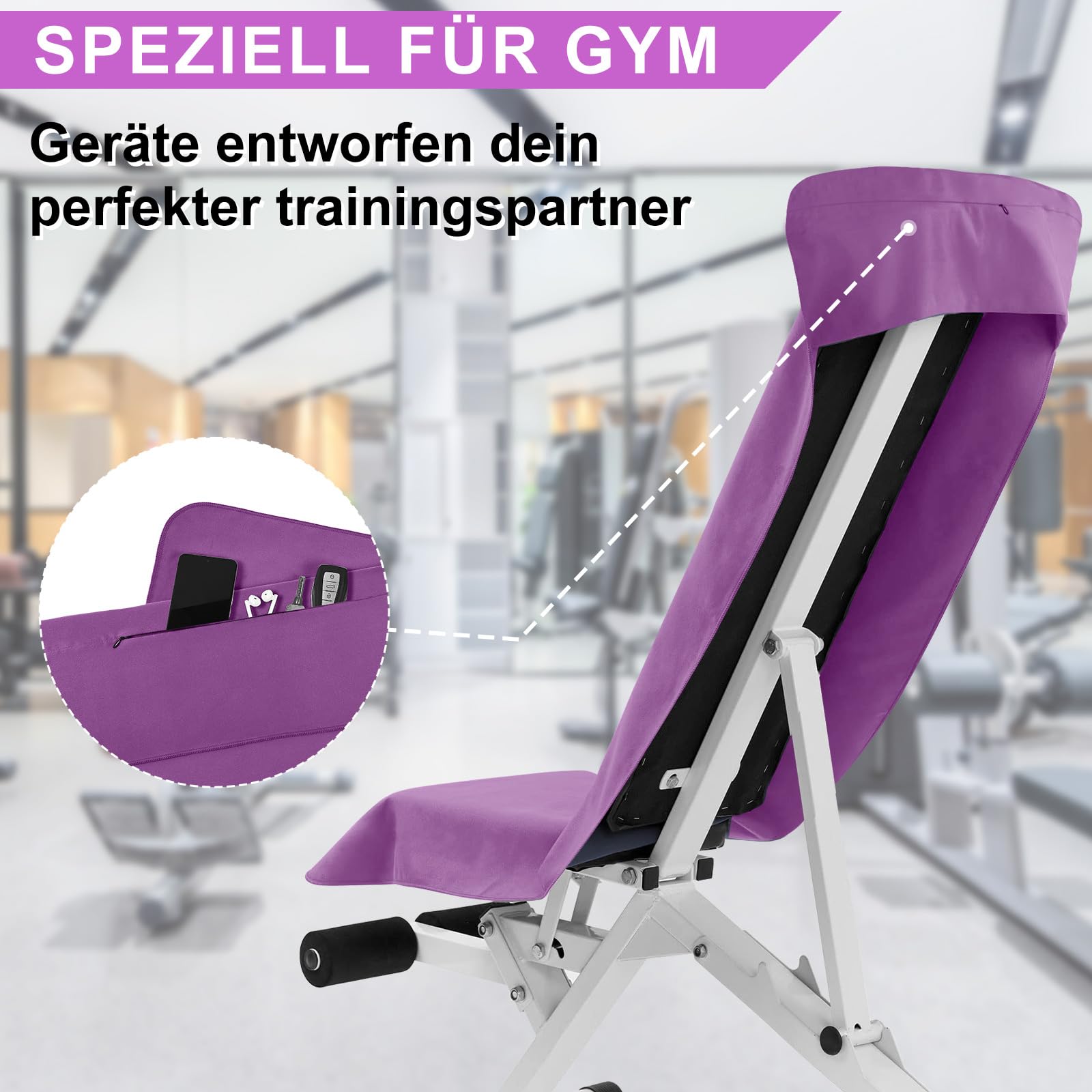 Pameil Asciugamano Palestra | 120x50cm Asciugamano Microfibra Con Tasca Con Cerniera | Asciugatura Rapida, Leggero, Assorbente Asciugamani Mare Microfibra e Asciugamani Palestra Fitness