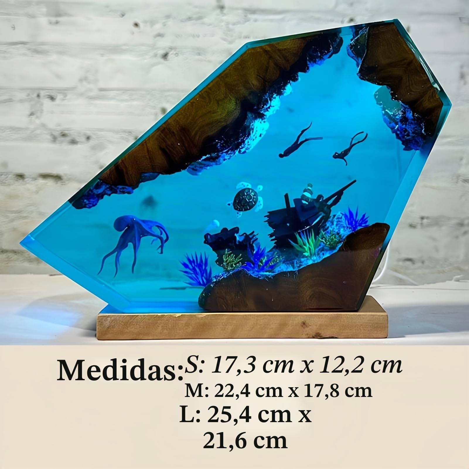 Drawelry Lámpara de Noche Oceánica en Resina Epoxi, Escultura 3D de Animales Marinos Orca Tortuga Ballena con Base de Madera, Luz LED Ambiental para Decoración del Hogar, Regalo Creativo Único (A8)