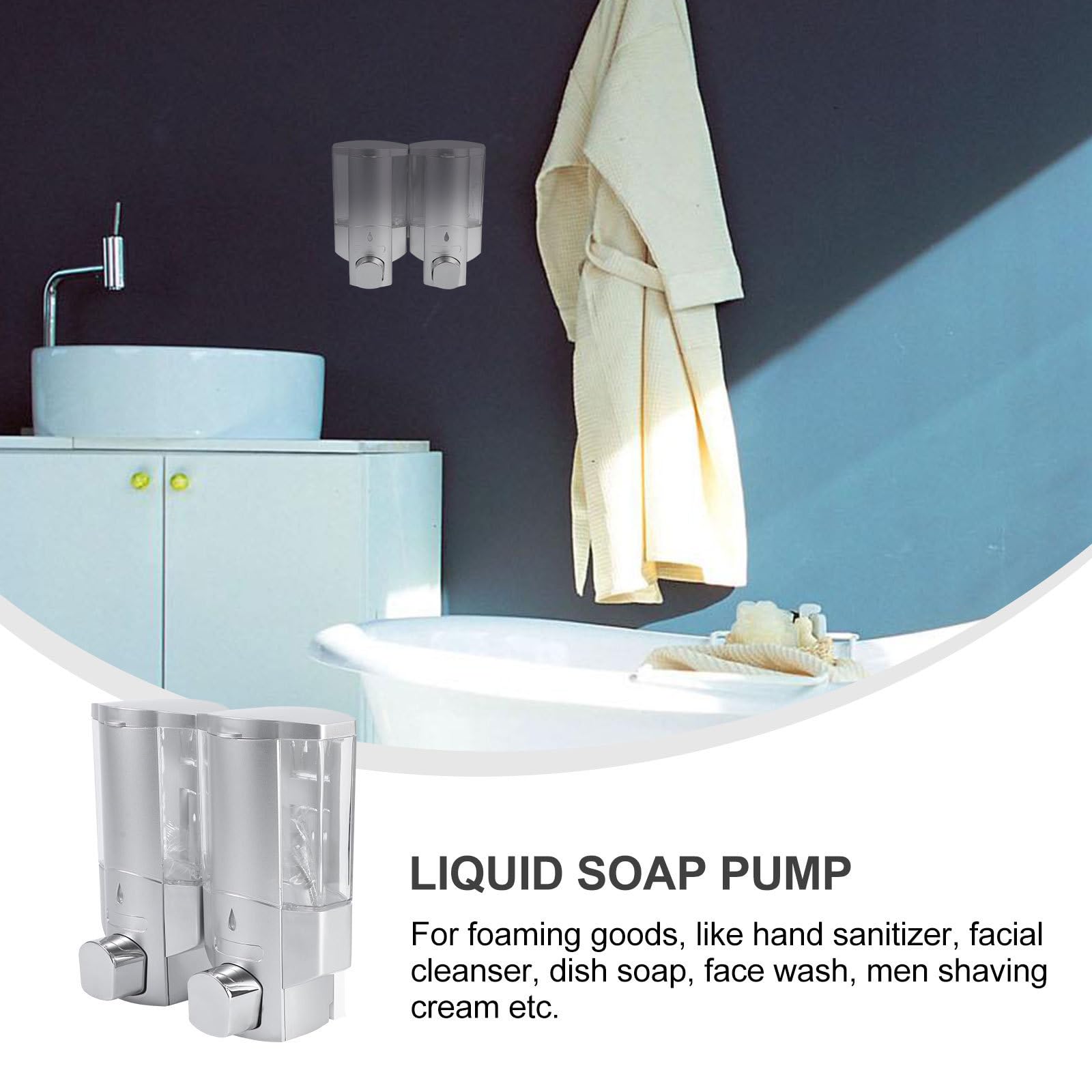 Dispensador Doble Cabezal de Plástico Abs de Jabón Líquido de 300ml y Botón Antideslizante Fácil de Instalar Pared para Ducha y Baño