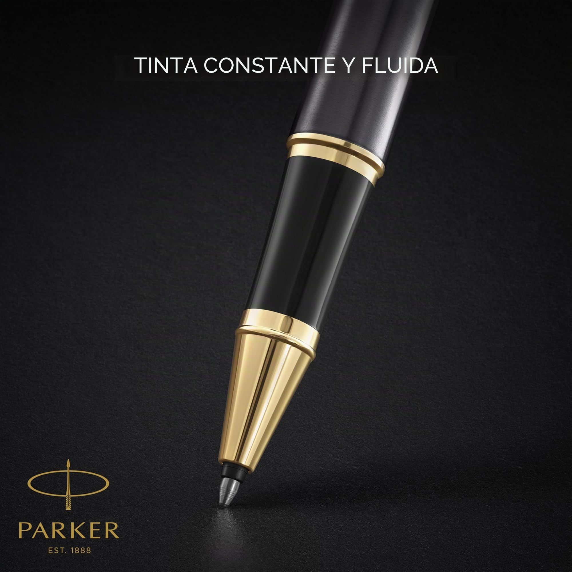 Parker IM Bolígrafo roller | lacado gris con adornos dorados | punta fina de acero inoxidable | estuche de regalo