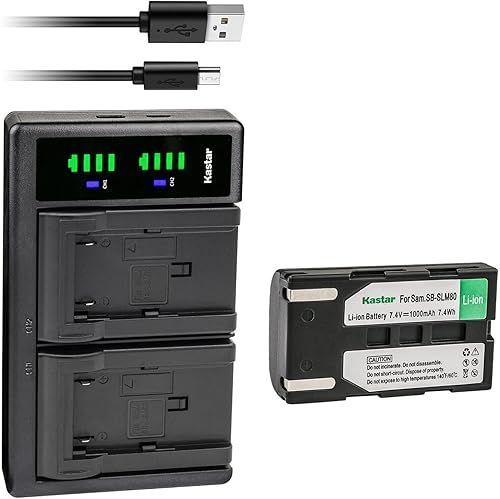 Miniatura 10 de Kastar Paquete de 2 baterías SB-LSM80 y cargador USB LTD2 de repuesto para Samsung SC-D263 SC-D351 SC-D352 SC-D353 SC-D354 SC-D355 SC-D357 SC-D362