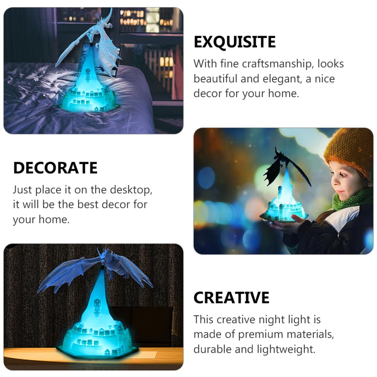 NOLITOY 3d-gedruckte Eisdrachen Nachtlampe 1 Satz aus Pla, Blau