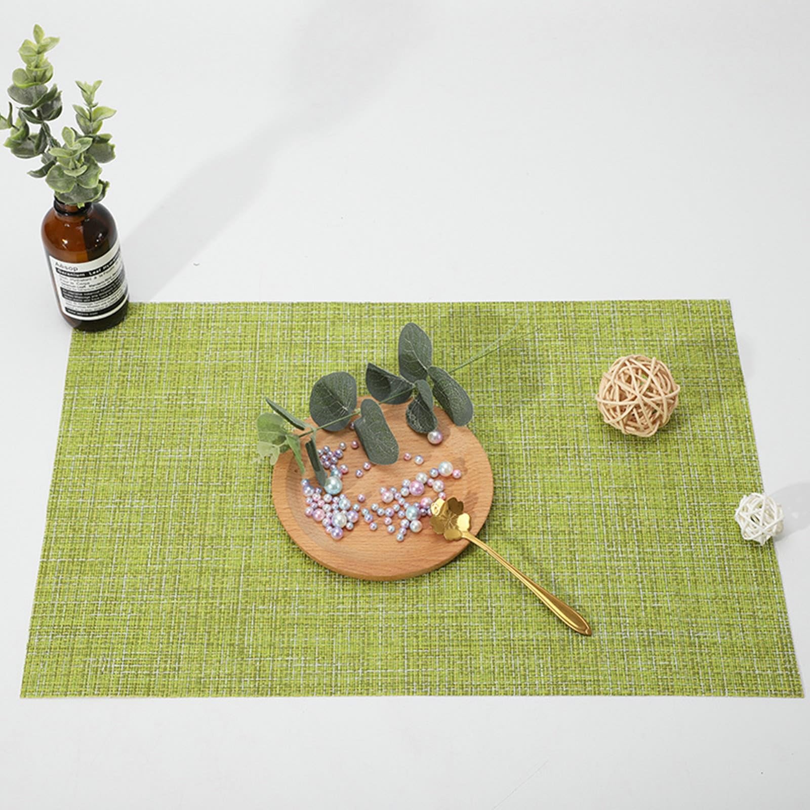 Epinki Tischsets Platzsets Abwaschbar Elegant Quadratisch, 10Pcs Set 45x30CM Platzset Boho Abwaschbar Rechteckig Einfarbig Hitzebeständige aus 70% PVC+30% PET, Tischuntersetzer Grün für Küche Hause