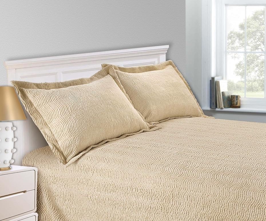 Sapphire Collection SC Barley Candlewick Bedspread Traditional Bed Throw Size Single Double & King (Oxford Pillowcase Cover Only)