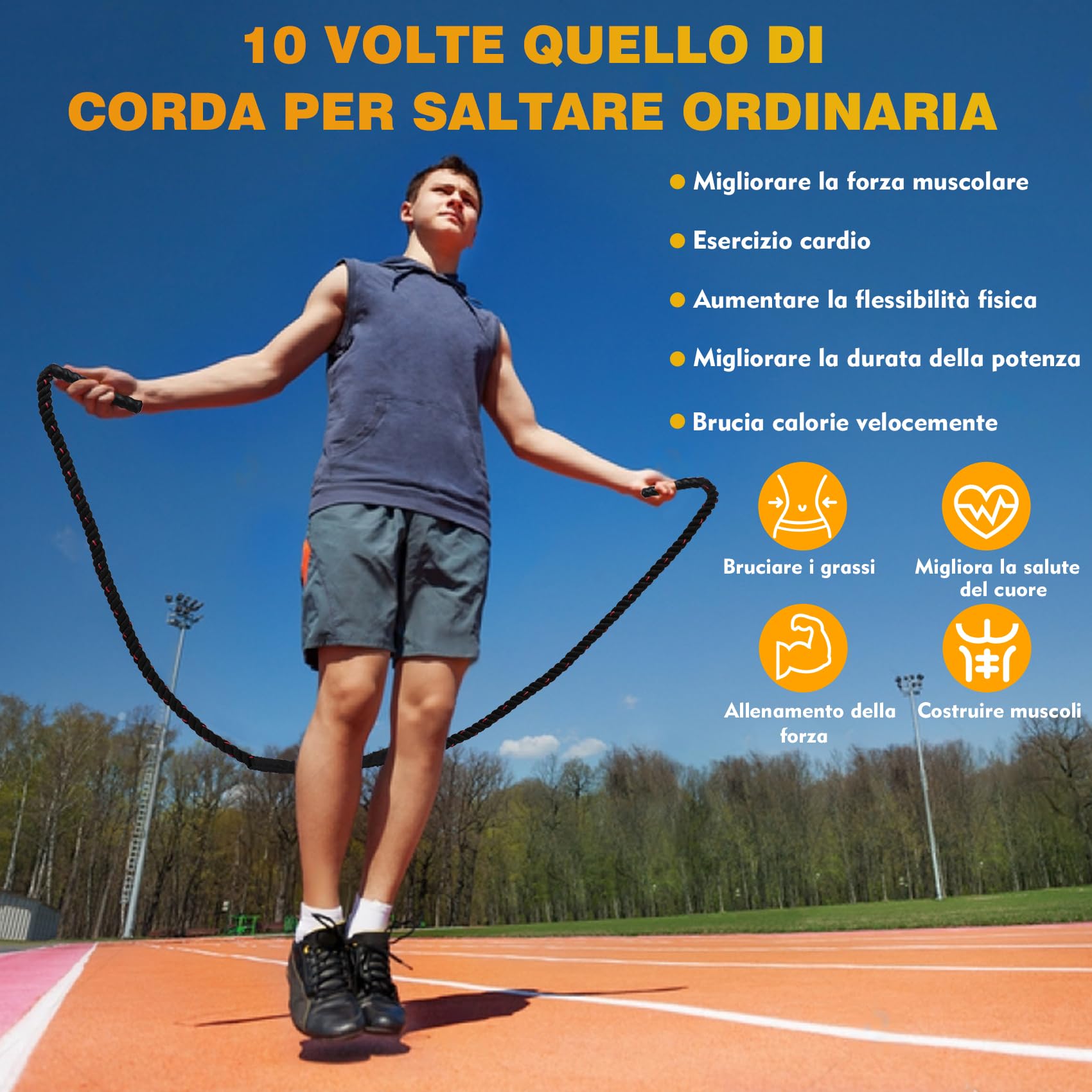corda per saltare pesante, 1,3 kg peso per l'allenamento muscolare di tutto il corpo per l'allenamento di forza e resistenza e come integratore per la perdita di peso | corda per il fitness