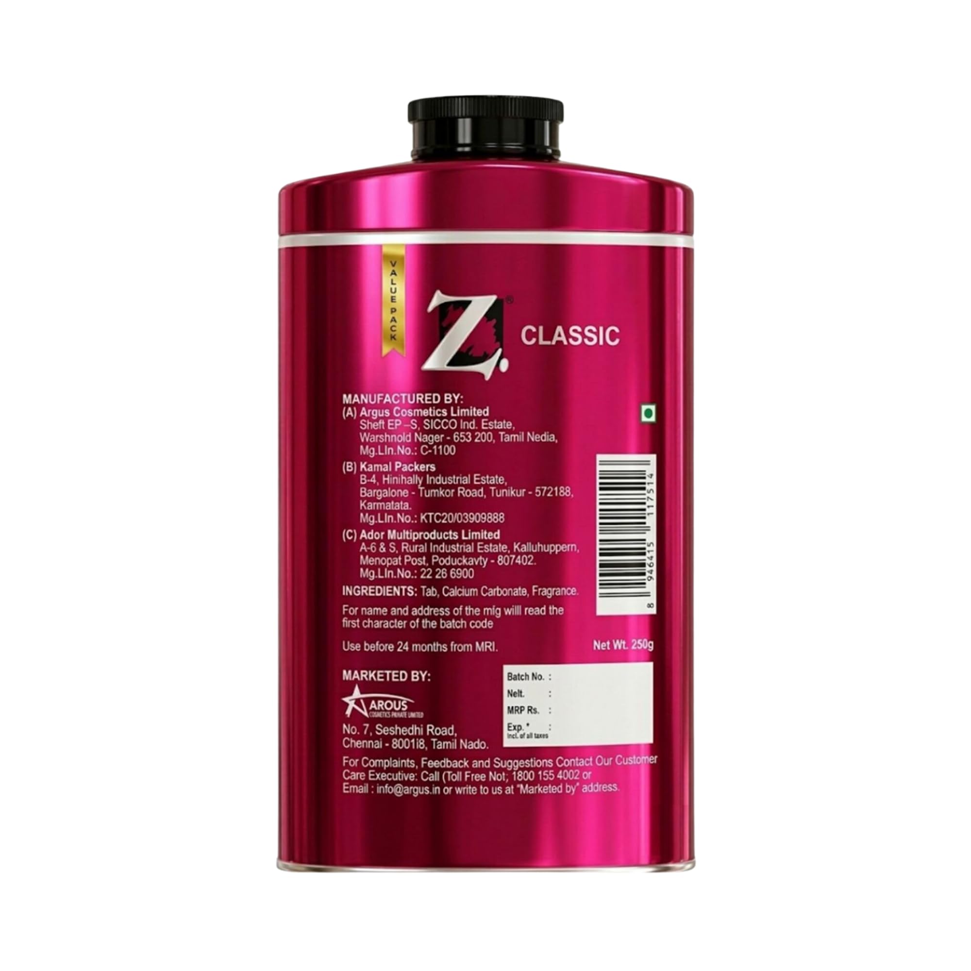 Z Magnetism Classic Talcum Powder for Men 250g | Woody & Musky Fragrance | Fights Body Odor | Long Lasting Freshness | Silky Smooth Deodorizing Talc | Suitable for All Skin Types | Daily Wear Talc