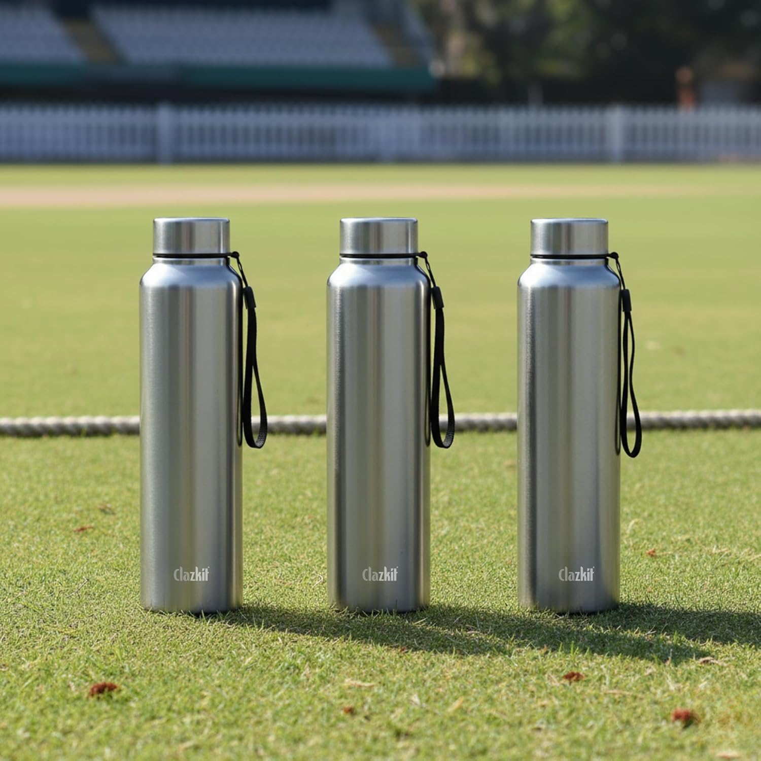 Clazkit Stainless Steel Water Bottle, 1000 ml - Single-Walled, Spill-Proof, Food Grade Steel | Fridge, Office, School, Travel, Gym, Car - Set of 3 (Silver)