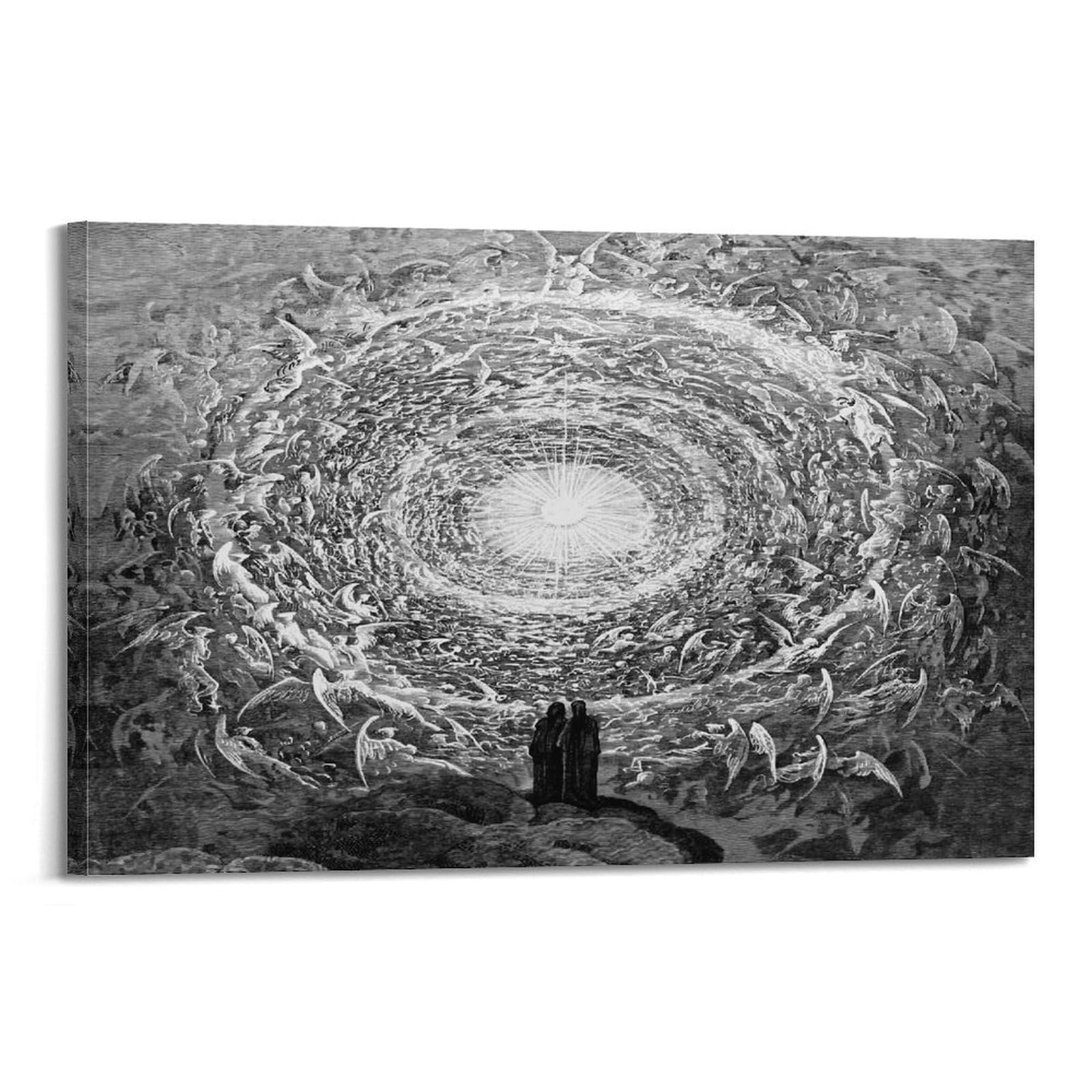 Stampa artistica da parete su tela di Gustave Dore (La rosa bianca) Visiōn dell'Empireo, commedia divina, decorazione artistica da parete per la casa, 50 x 75 cm