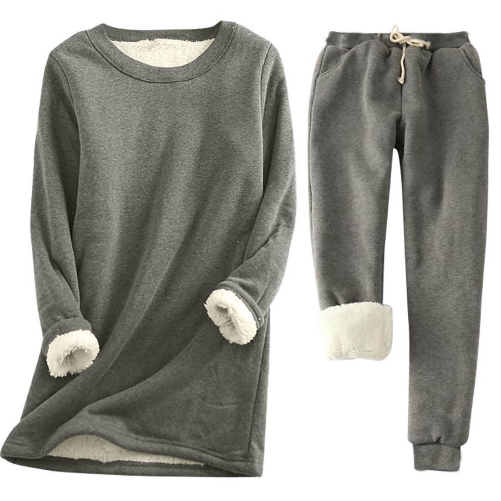 Generisch Calda canottiera da uomo comoda, casual, tinta unita, girocollo, maniche lunghe, in pile, con elastico in vita, spessa, calda con maglietta da sci da donna