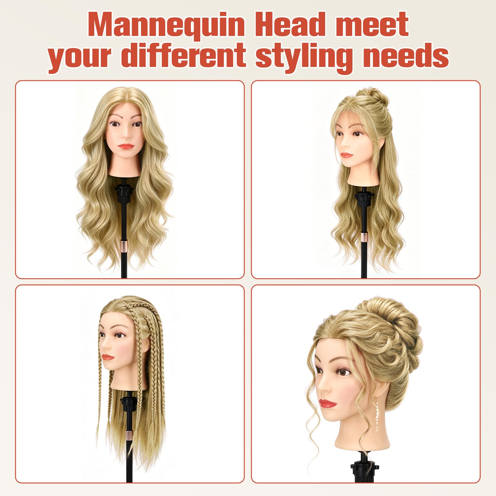 TopDirect Friseur Übungskopf 66cm 80% Echthaar-Mix, Sandblond, Frisierkopf