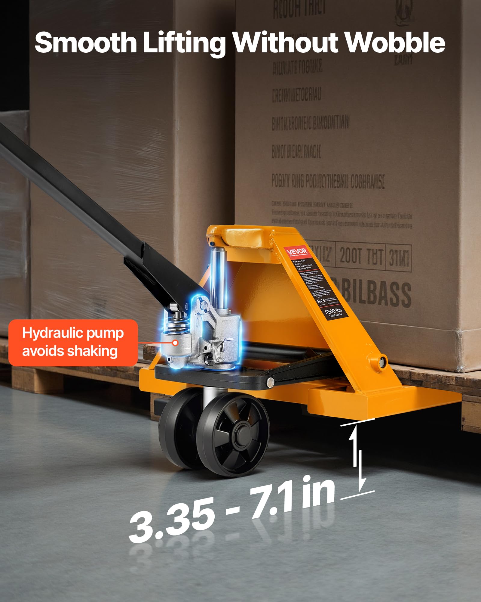 VEVOR Transpallet, Capacità 2,5 T, Transpallet Manuale con Forche da 1620 x 685 x 1225 mm per Movimentazione Materiali, Altezza di Sollevamento Forche 85-180 mm, per Magazzino, Supermercato