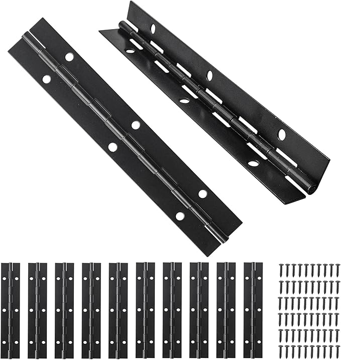 WeeGoo 10Pcs Piano Hinges Black 6 Inch Piano Metal Hinge with 60 Screws