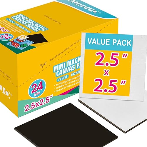 AUREUO Mini panel de lienzo magnético de 2.5 x 2.5 pulgadas, paquete de 24 unidades, lienzo cuadrado pequeño, juego de vacaciones para niños, ideal