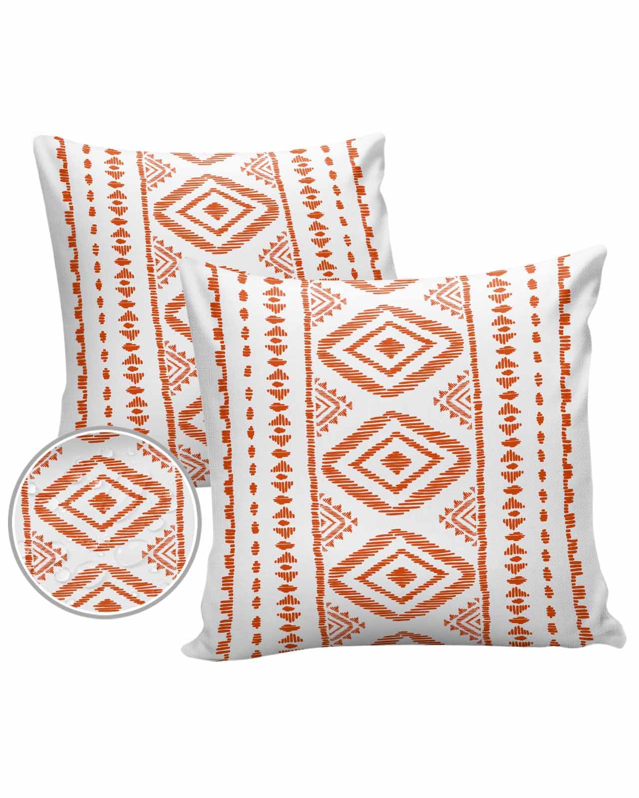 Orange Boho Outdoor Pillow Cover 20x20 Inch Cushion Sham Case,Waterproof Decorative Square Throw Pillowcase for Outside Garden Patio Porch Couch Chair Tent Modern Bohemian Farmhouse Geometric Stripes