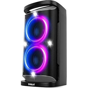 TPBEAT Portable Bluetooth Party Speaker: 160W Peak Powerful Loud Sound Deep Bass Wireless Boombox Large Subwoofer 15 Hours Battery Life Fast Charging with Led Light Show for Outdoor Camping Backyard