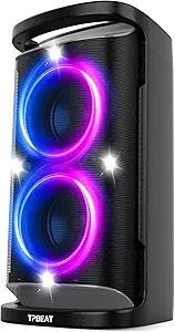 TPBEAT Portable Bluetooth Party Speaker: 160W Peak Powerful Loud Sound Deep Bass Wireless Boombox Large Subwoofer 15 Hours Battery Life Fast Charging with Led Light Show for Outdoor Camping Backyard