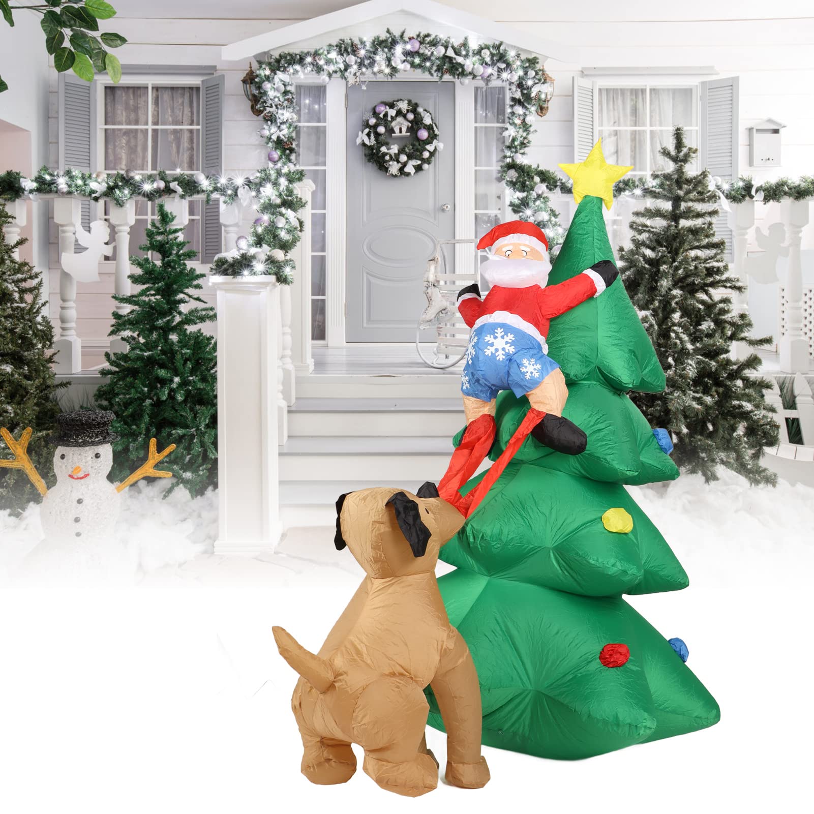 Babbo natale gonfiabile 1.8m con albero pinguino e luci led