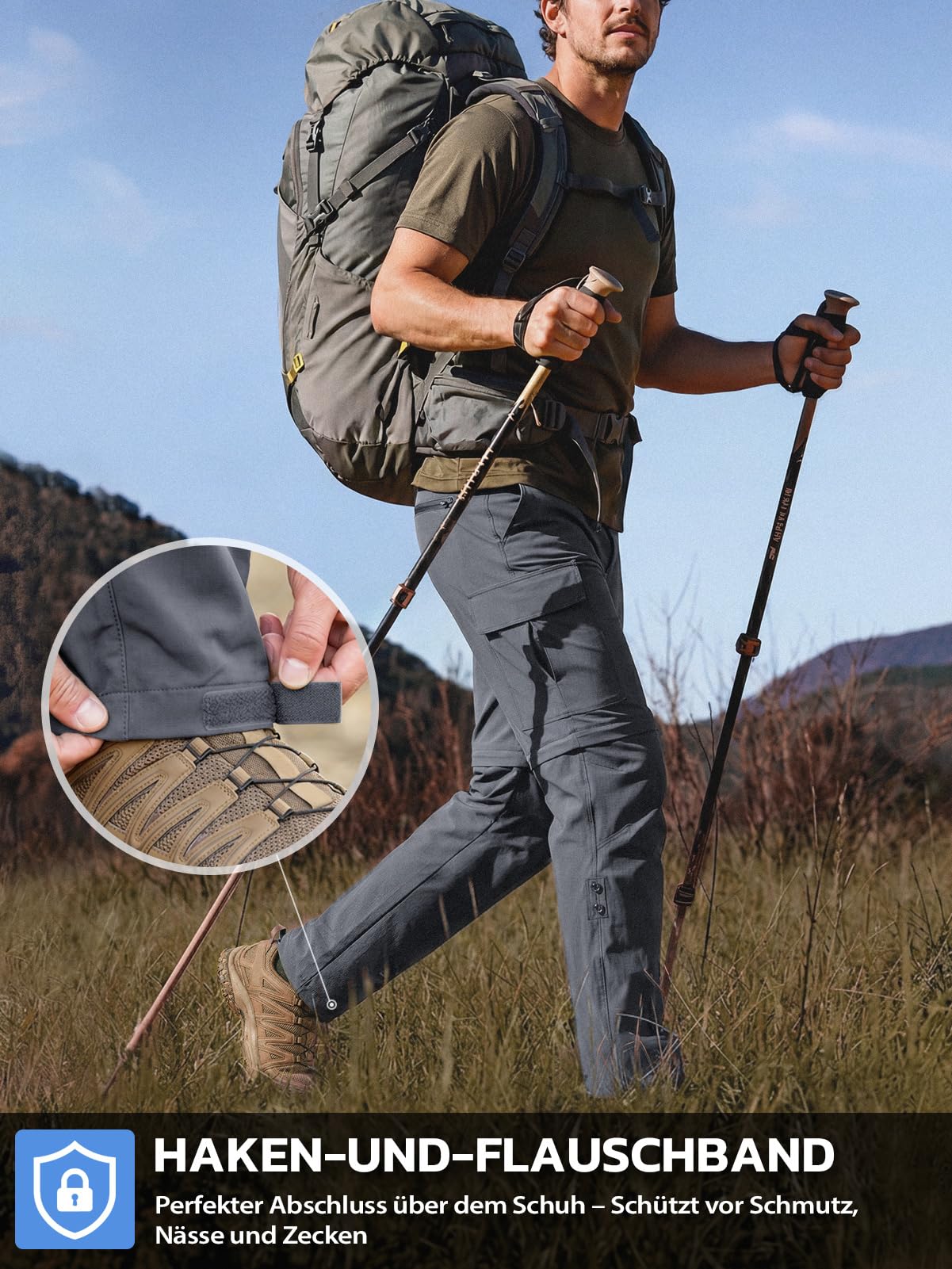 Hiauspor Pantalon de randonnée pour Homme Zip Off Pantalon d'extérieur Léger à séchage Rapide Stretch pour Le Trekking, la pêche, Le Cargo (Gris Foncé, XL)