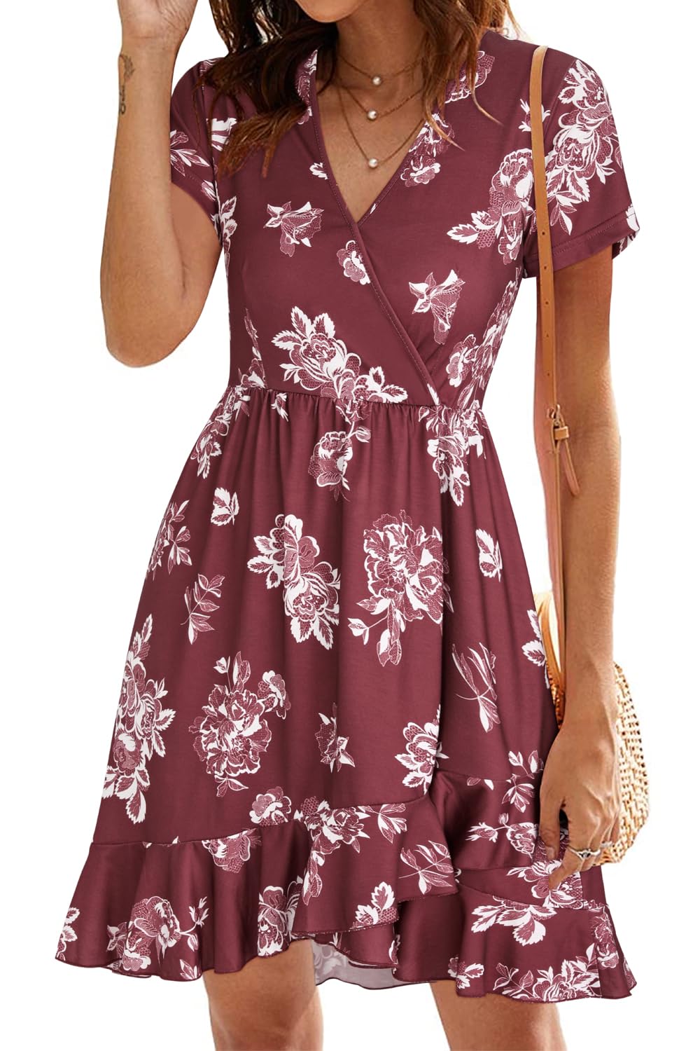 ULTRANICE Womens Summer Dresses Floral V Neck Ruffled Hem Spaghetti Spring Casual Beach Outfits Flowy Wrap Sun Dress
