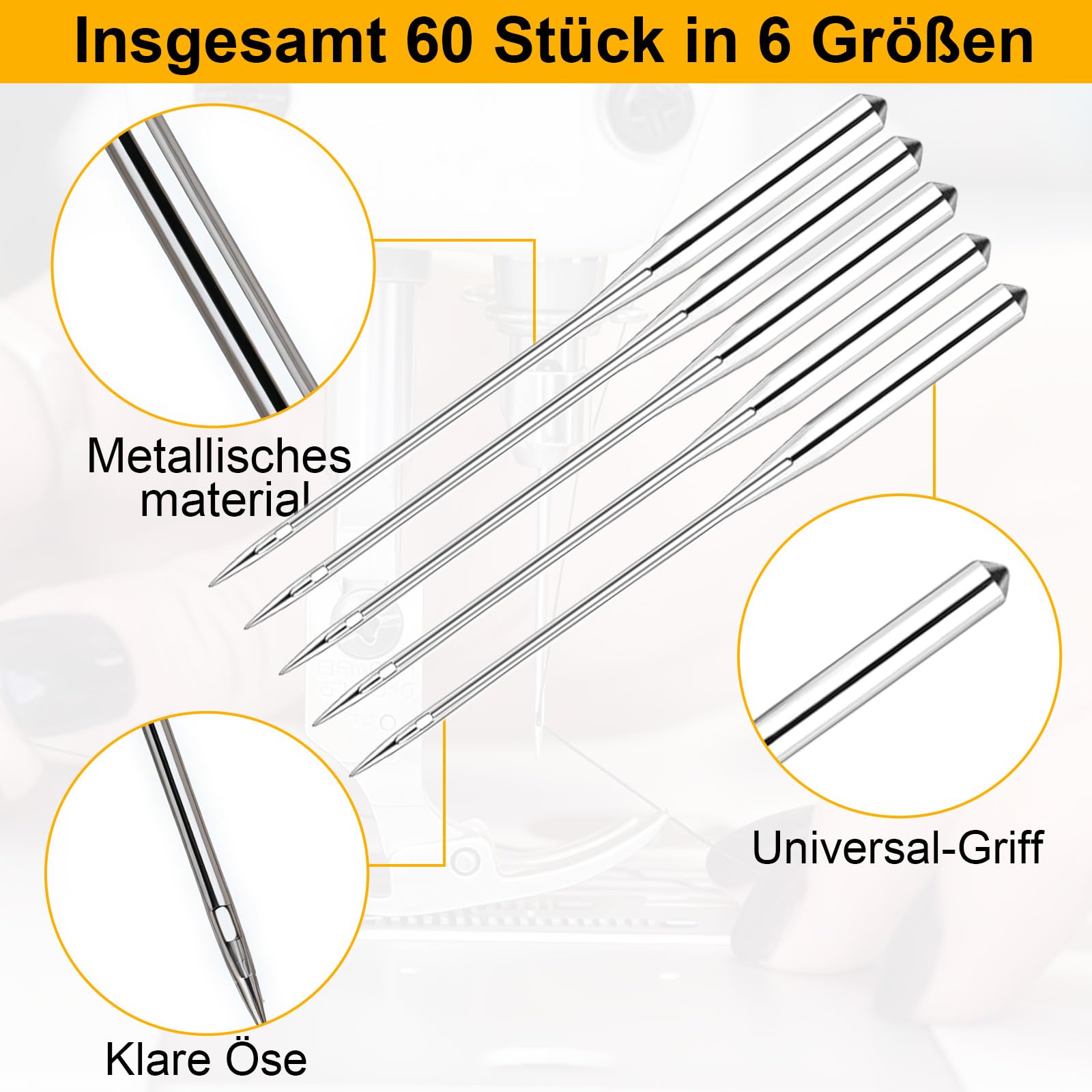 60 stuks universele naaimachinenaalden, maten 80/12 90/14 100