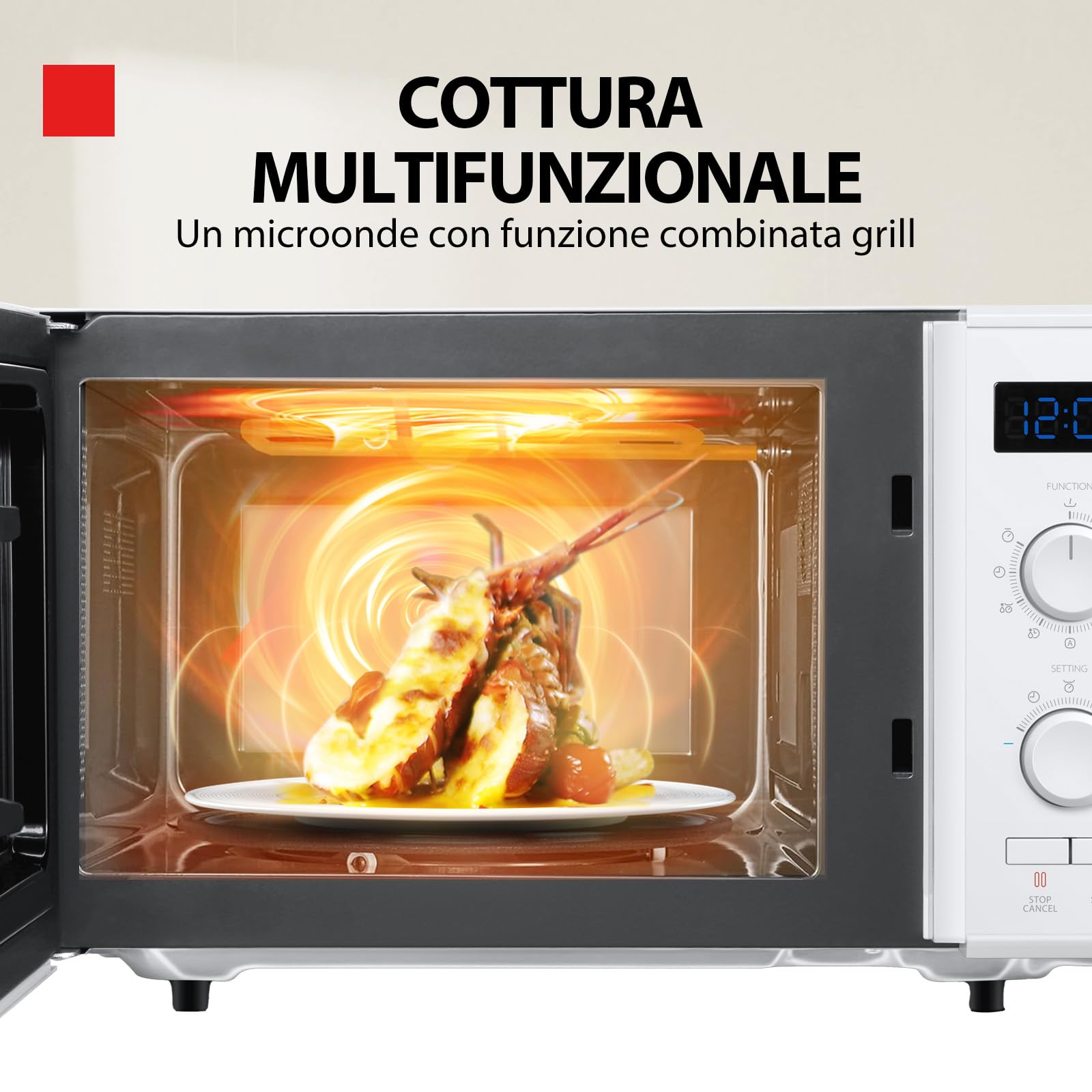 Toshiba MW2-AG23P(WH) 3-in-1 Forno a Microonde con Grill 1050W, e Cottura combinata, 23 L, Piatto Girevole con Memoria di Posizione, Timer, Luci LED Integrate, 900 W, Bianco