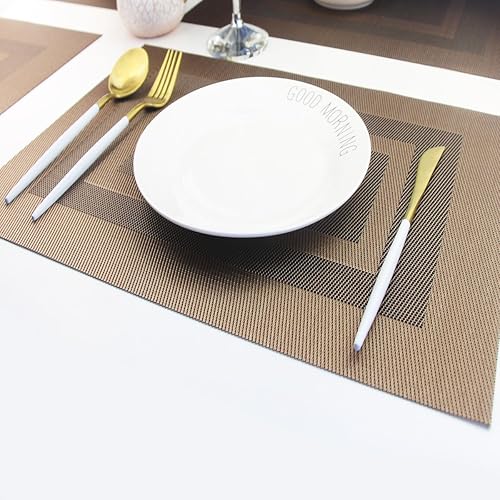 Miniatura 266 de PIGCHCY Juego de 6 manteles individuales beige de vinilo PVC duraderos para mesa de comedor, manteles individuales resistentes al calor, Beige -