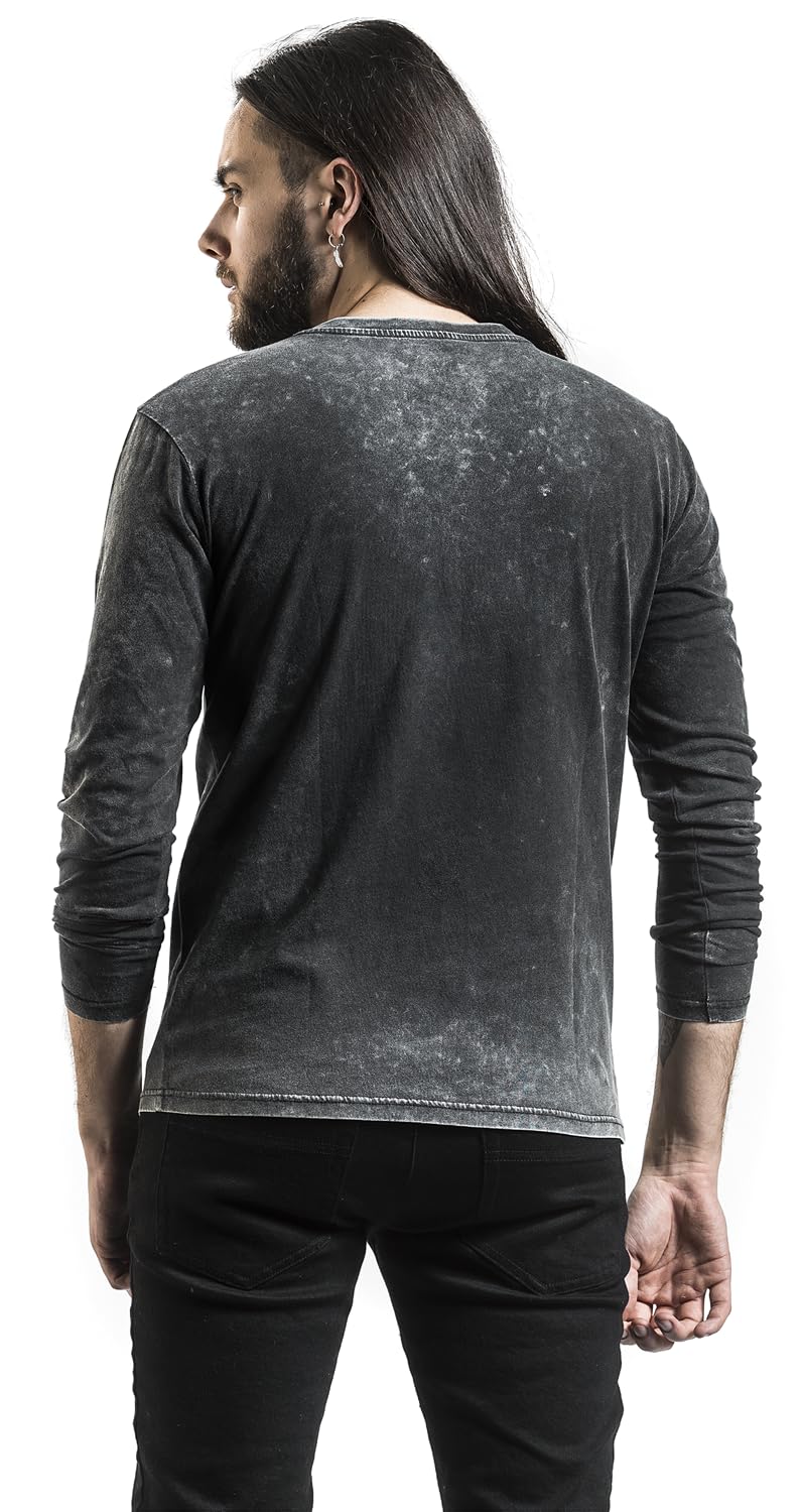 Black Premium by EMP Herren graues Vintage Langarmshirt - Brusttasche mit Patte und Patch