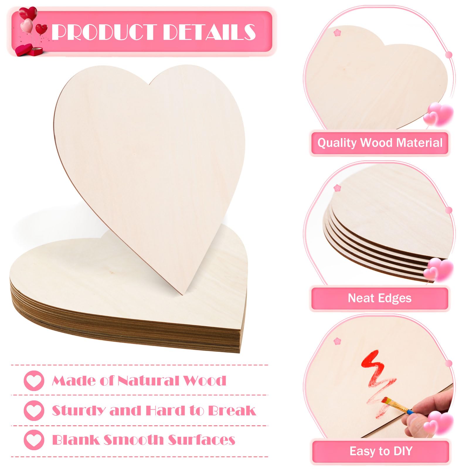 AWIZOM Holzherzen zum Basteln, 40,6 cm, Holzherzausschnitte, unlackierte Holzherzen, Scheiben, blanko, Holzherz, Ornament für DIY, Valentinstag, Basteln, Türaufhänger, Schild, Malerei, Laserprojekt,
